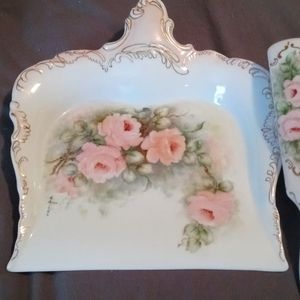 Vintage ceramic dust pan and brush signed in 1986 by artist D. Auen